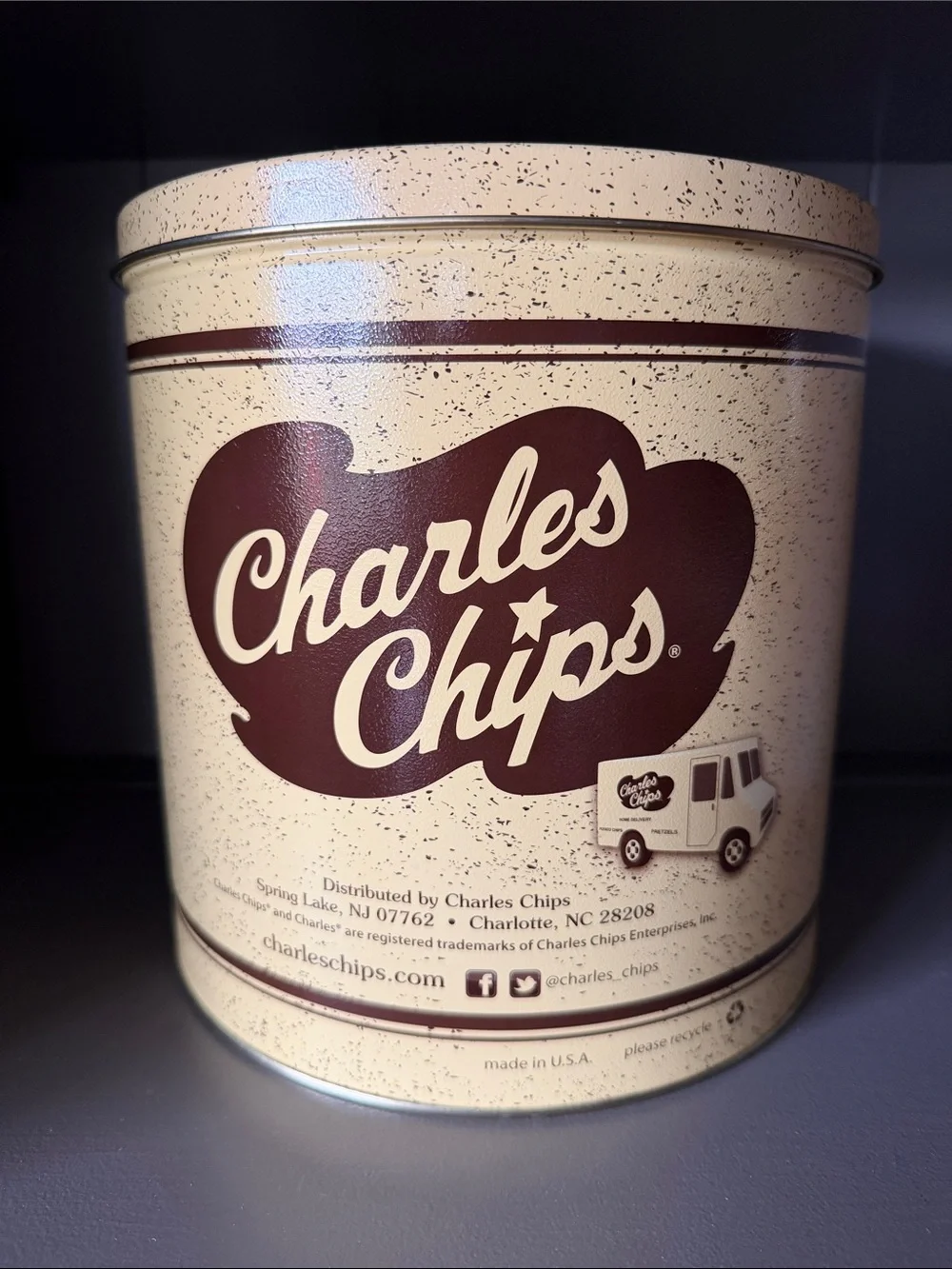 Charles chips, vintage Tin
